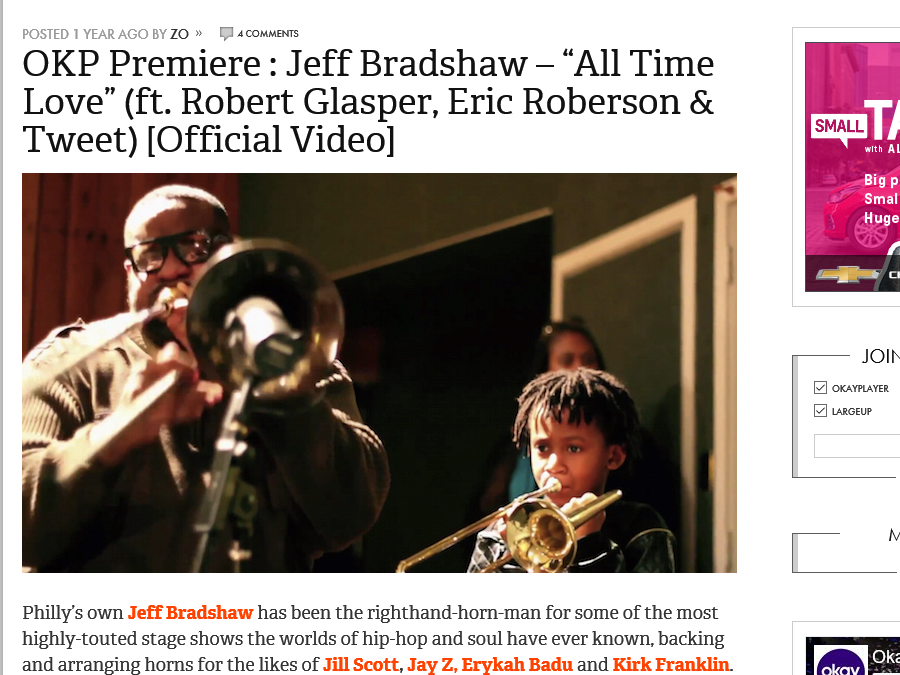 OKP Premiere : Jeff Bradshaw – “All Time Love” (ft. Robert Glasper, Eric Roberson & Tweet) [Official Video]